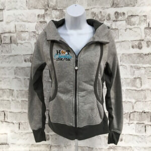 Hot Chocolate Run Jacket Women's Size S Full Zip Hooded Grey Two Tone
